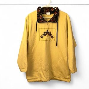 Yellow Women's Sweater Cardigan with Leaf Embroidery